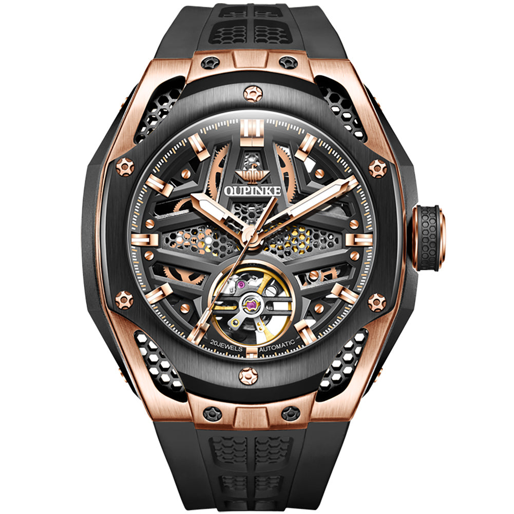 Fashion Hollow Movement Automatic Mechanical Watch Silicone Strap Men's Watch