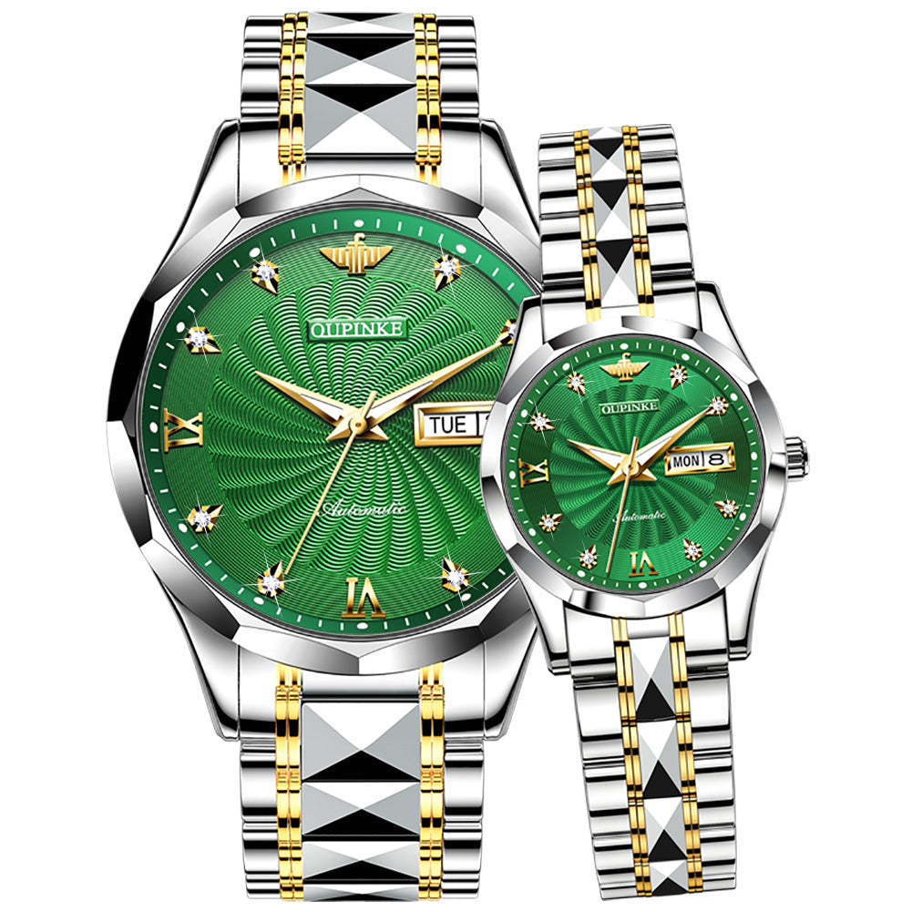 New tungsten steel diamond-inset waterproof automatic mechanical watch Women's watch men's watch couple watch