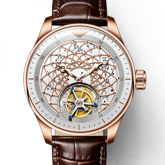 Fashion Mesh Design Tourbillon Business Mechanical Watch Hollow Waterproof Men's Watch