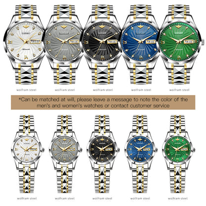 New tungsten steel diamond-inset waterproof automatic mechanical watch Women's watch men's watch couple watch