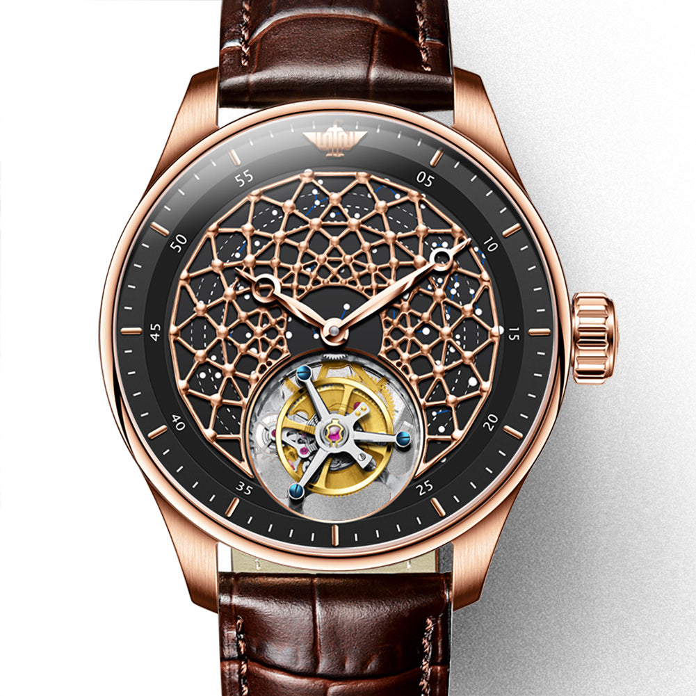 Fashion Mesh Design Tourbillon Business Mechanical Watch Hollow Waterproof Men's Watch