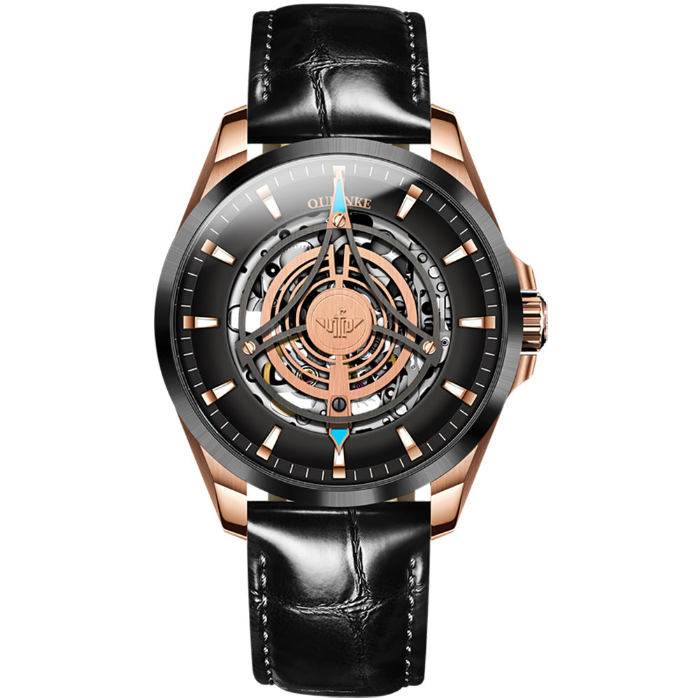 Hollow Movement Triangle Spire Design Automatic Mechanical Watch Men's Watch