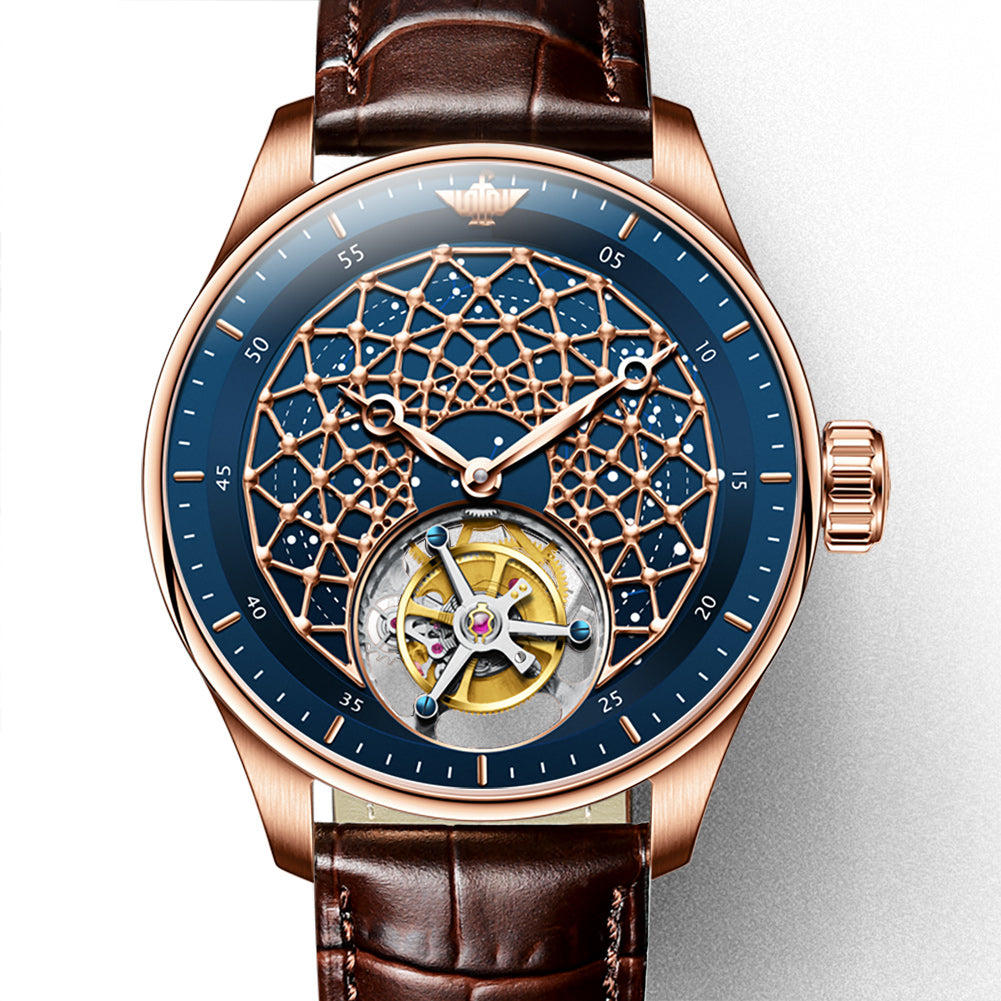 Fashion Mesh Design Tourbillon Business Mechanical Watch Hollow Waterproof Men's Watch