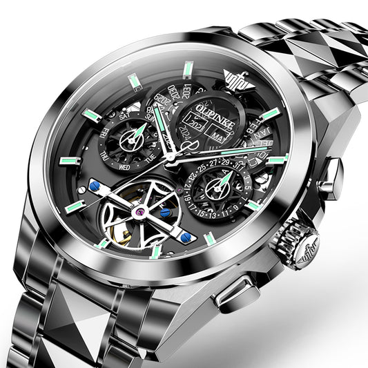 Multi-layer Hollow Movement Multi-functional Waterproof Luminous Mechanical Watch Men's Watch