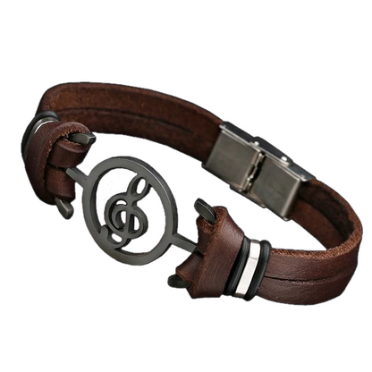 Music Charm Men's Leather Bracelet