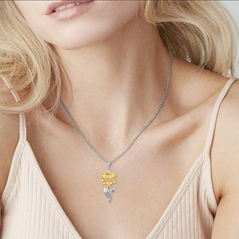 Golden Sunflower Sterling Silver Pendant Necklace