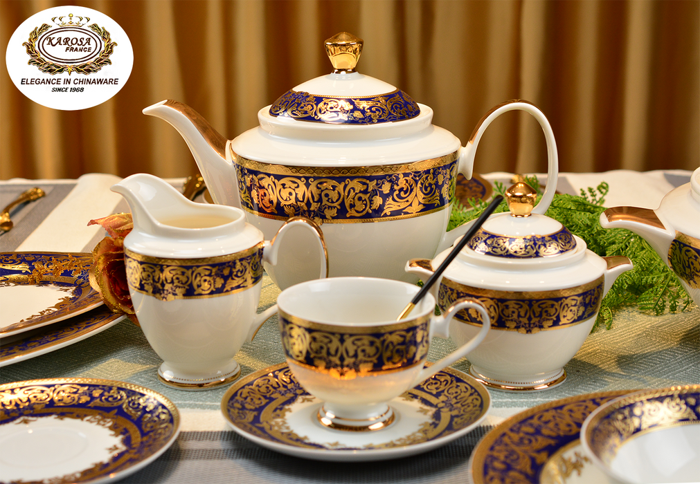 17 PCS Royal Style Embossed Gold Rim Plates & Bowls Set Ceramic Dinner Set Dinnerware