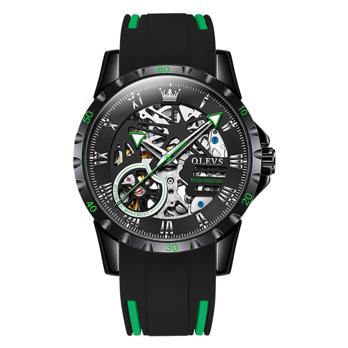 Glow-in-the-dark Waterproof Silicone Watchband Stereoscopic Hollow Mechanical Watch