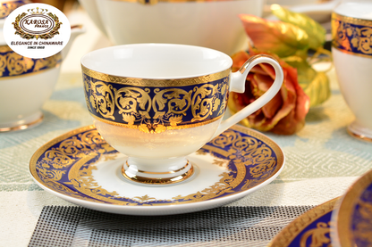 17 PCS Royal Style Embossed Gold Rim Plates & Bowls Set Ceramic Dinner Set Dinnerware