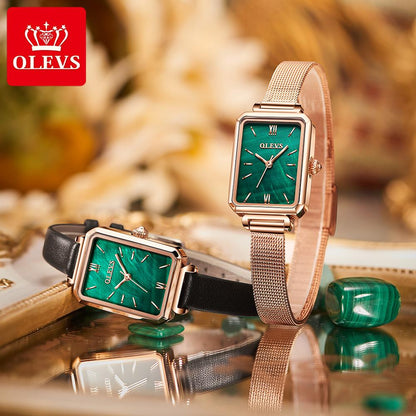 Retro Small Green Watch Square Quartz Watch Waterproof Ladies Watch Female