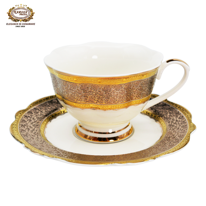 17 PCS Embossed Gold Decorative Gift Tea & Coffee Set Wholesale For Hotel Wedding Banquet