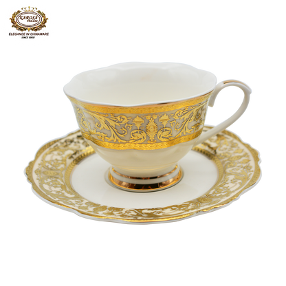 17 PCS Embossed Gold Porcelain Tea Set Luxury Style Bone China Tea Cup Set