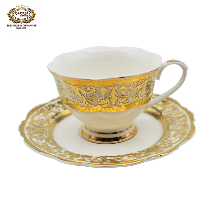 17 PCS Embossed Gold Porcelain Tea Set Luxury Style Bone China Tea Cup Set