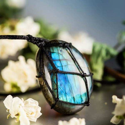 Wrapped Stone Labradorite Necklace - Dragons Heart Crystal Pendant