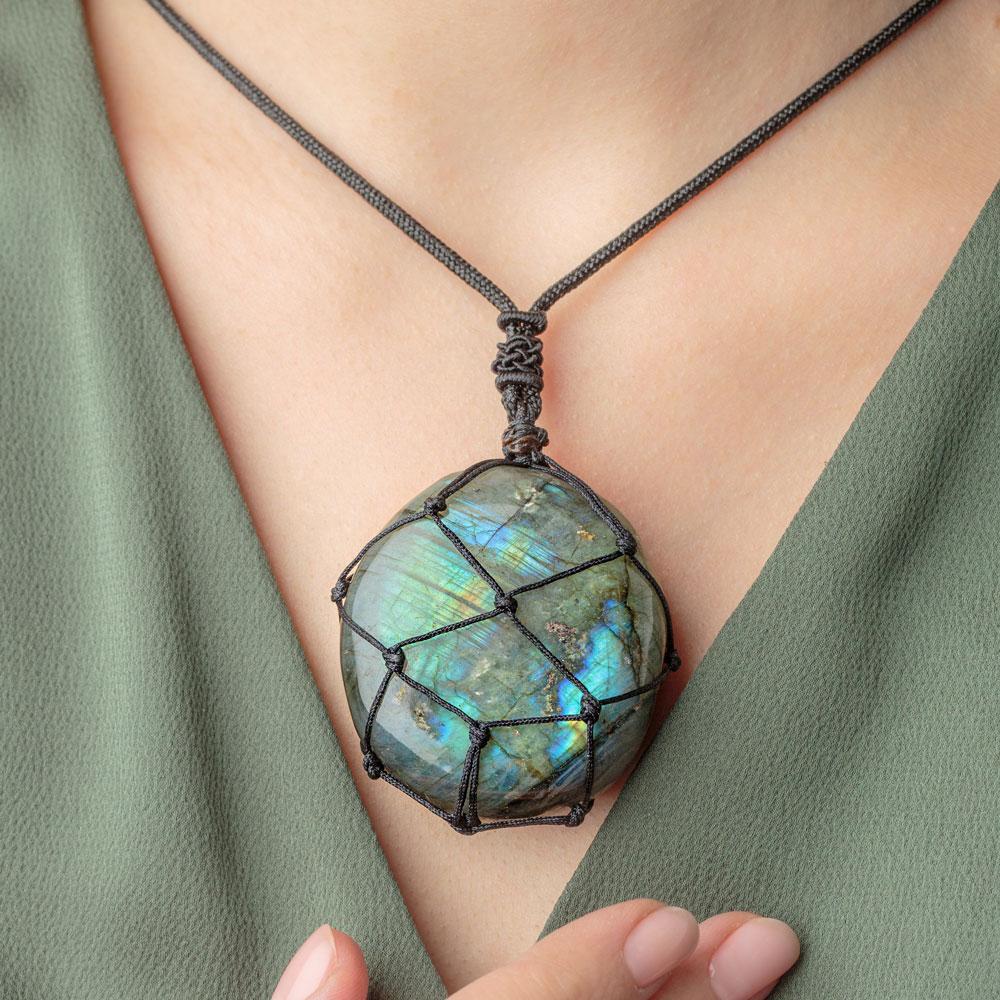 Wrapped Labradorite Stone Necklace - Dragons Heart Crystal Pendant