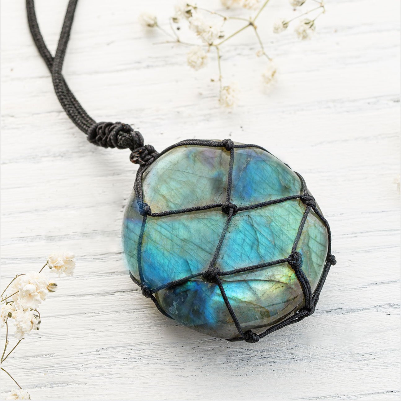 Wrapped Stone Labradorite Necklace - Dragons Heart Crystal Pendant