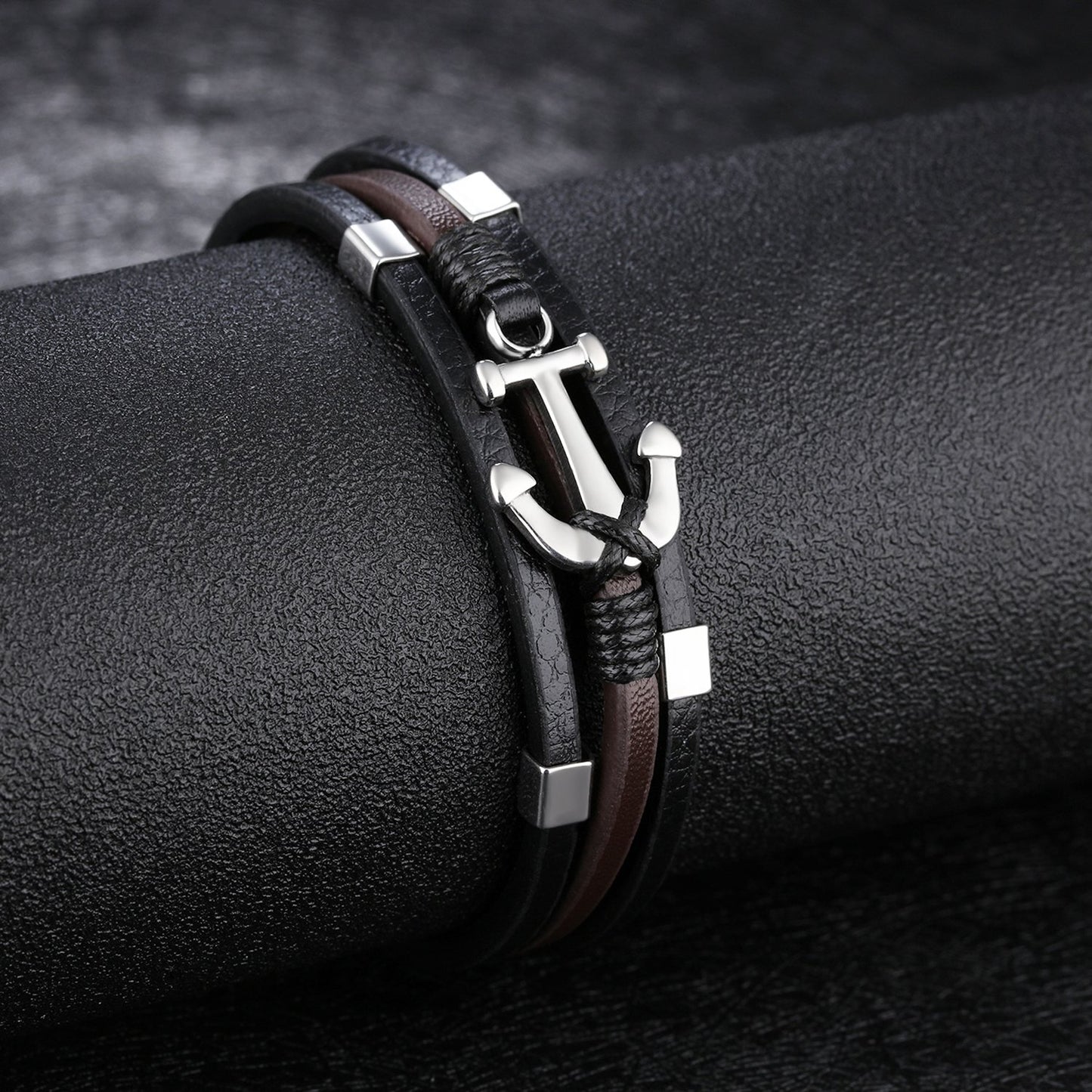 Fashion Anchor Multilayer Titanium Steel Leather Bracelet Vintage Men's Bracelet Leather Bracelet