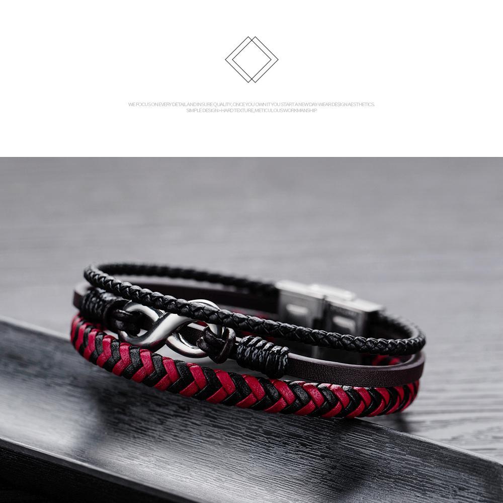 Men's leather infinity figure 8 bracelet titanium steel bracelet