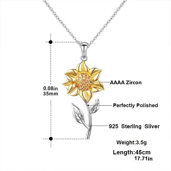 Golden Sunflower Sterling Silver Pendant Necklace